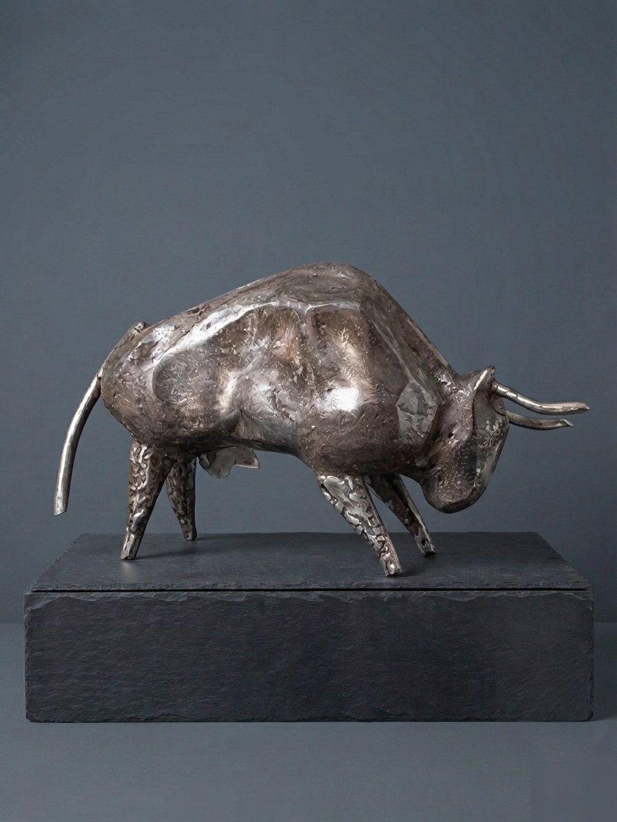 Toro en piedra y metal